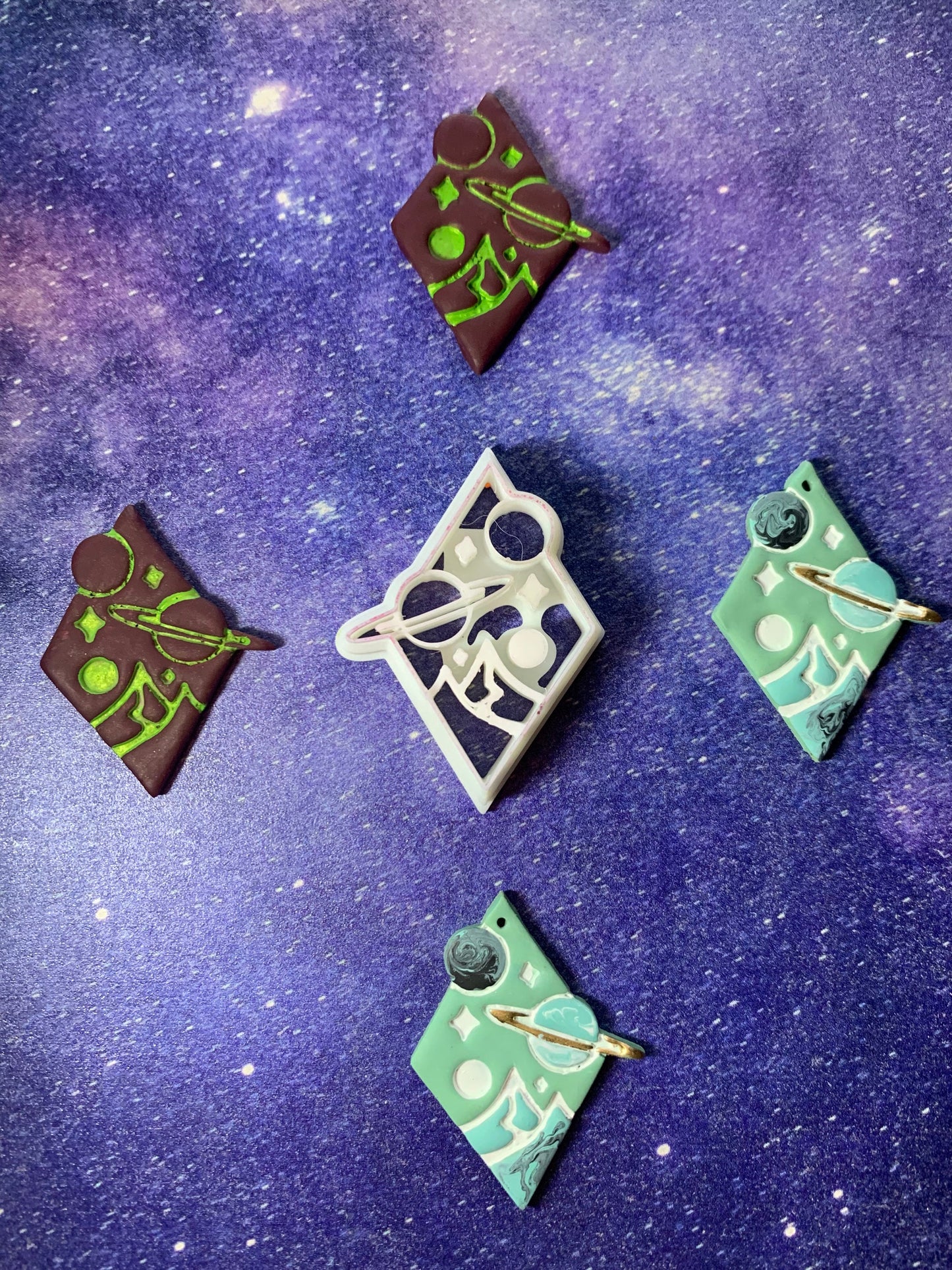 Outer Space Galaxy Diamond with Mountains and Planets Embossed Sharp Clay Cutter
