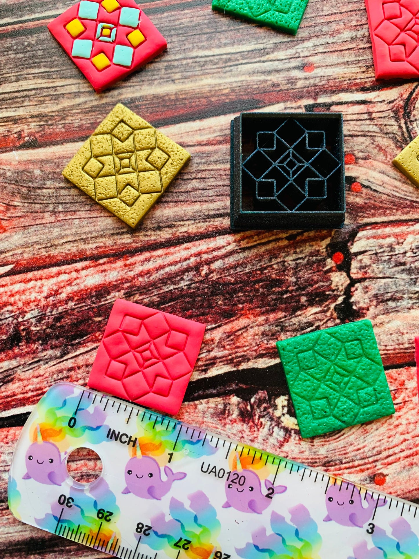 Quilt Square Pattern Inspired Traditional Squares 4 - Embossed Sharp Clay Cutter