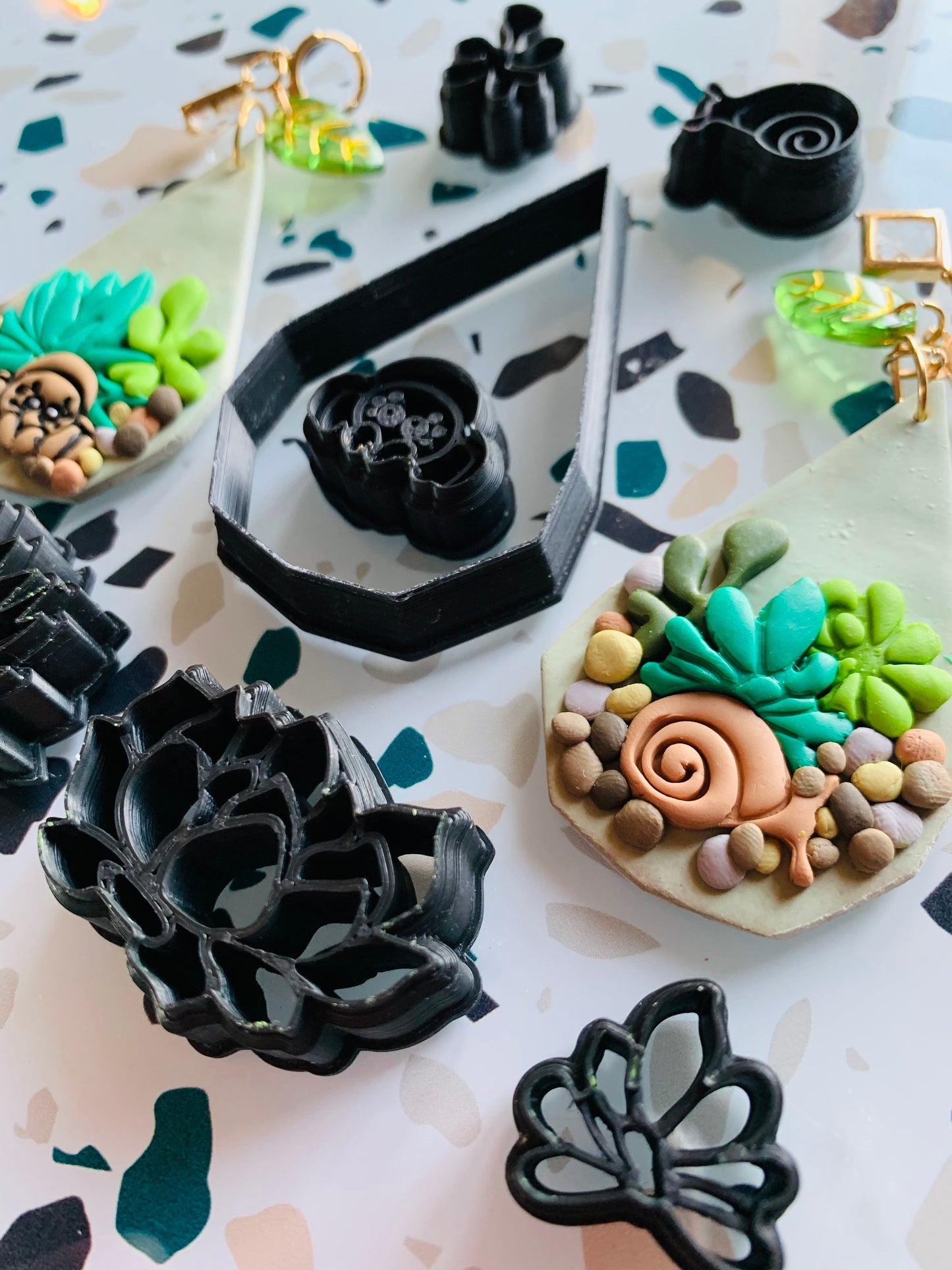 XL Terrarium Teardrop with Snail and Jumping Spider SET of 8 Embossed Sharp Clay Cutters