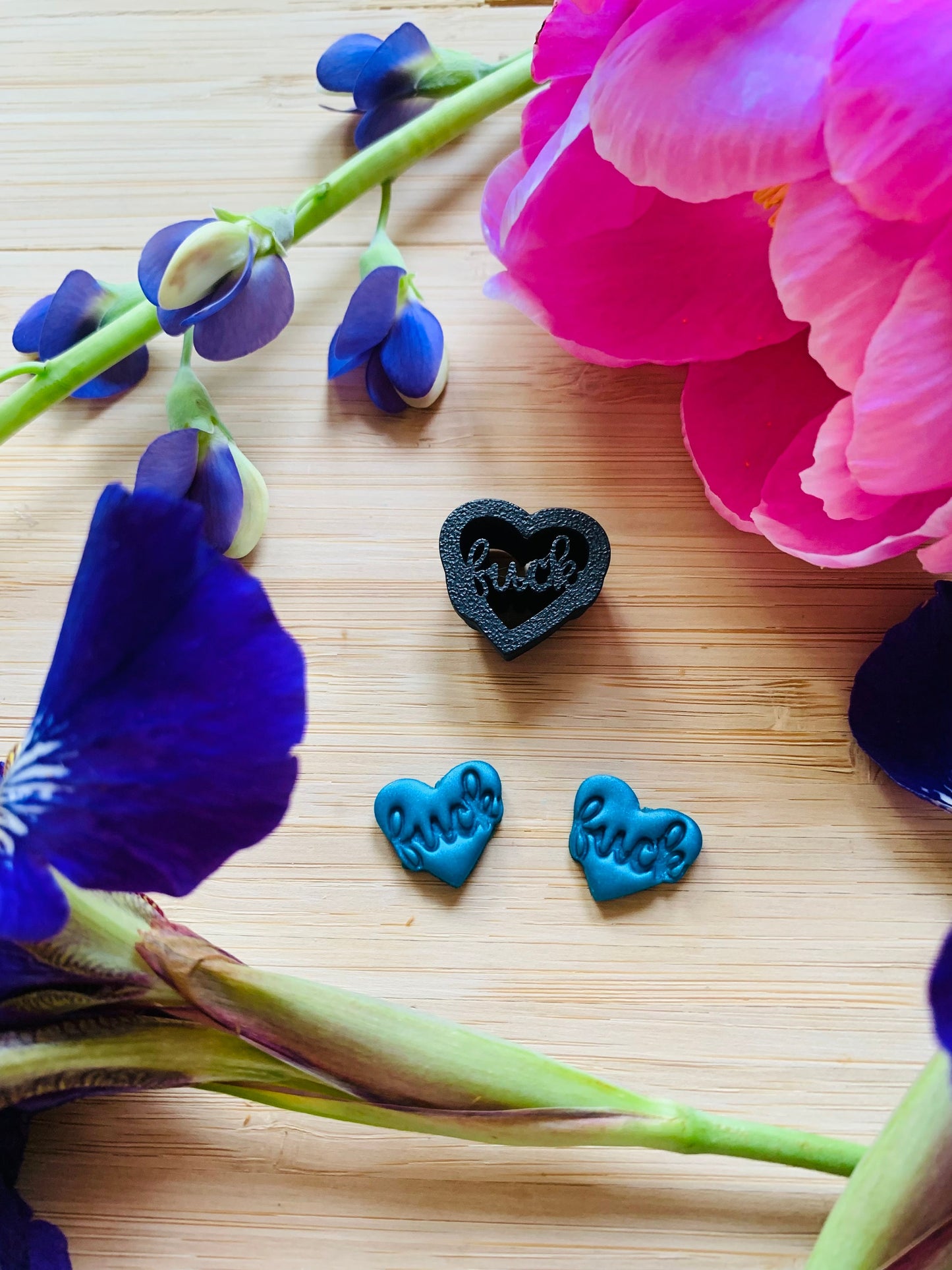 Tiny Fancy Fuck Hearts - Embossed Sharp Clay Cutter