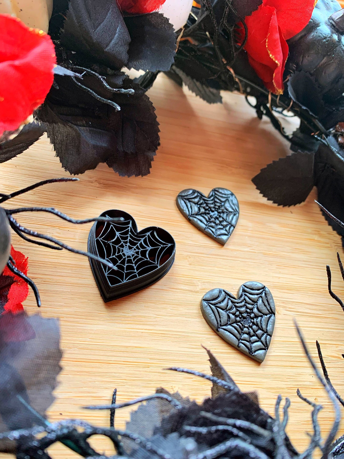 Spiderweb in a Heart - Sharp Embossed Earring Clay Cutter