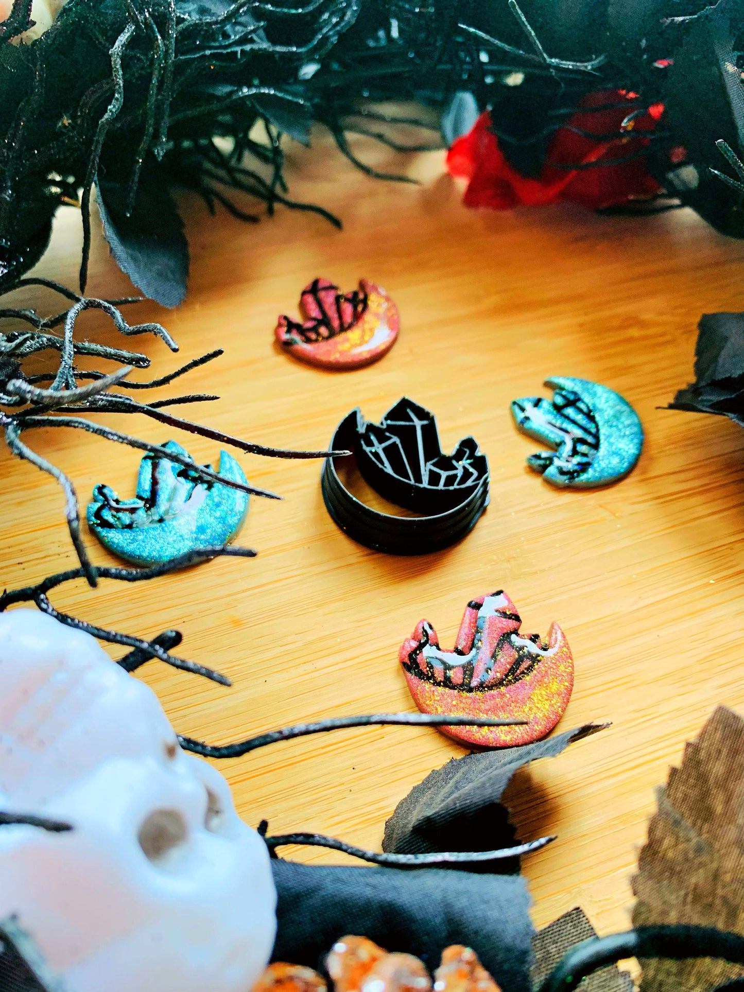 Crystals on Crescent Moon Sharp Earring Clay Cutter
