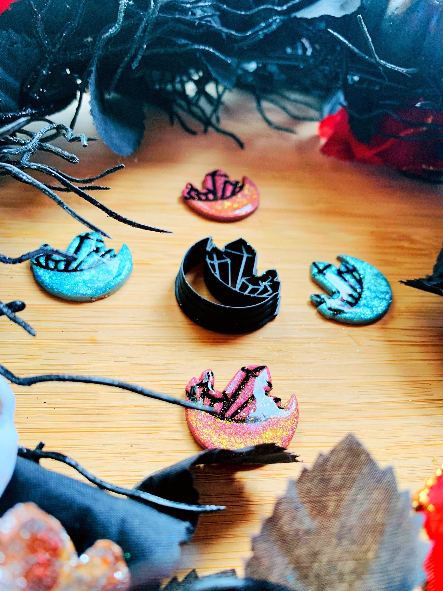 Crystals on Crescent Moon Sharp Earring Clay Cutter