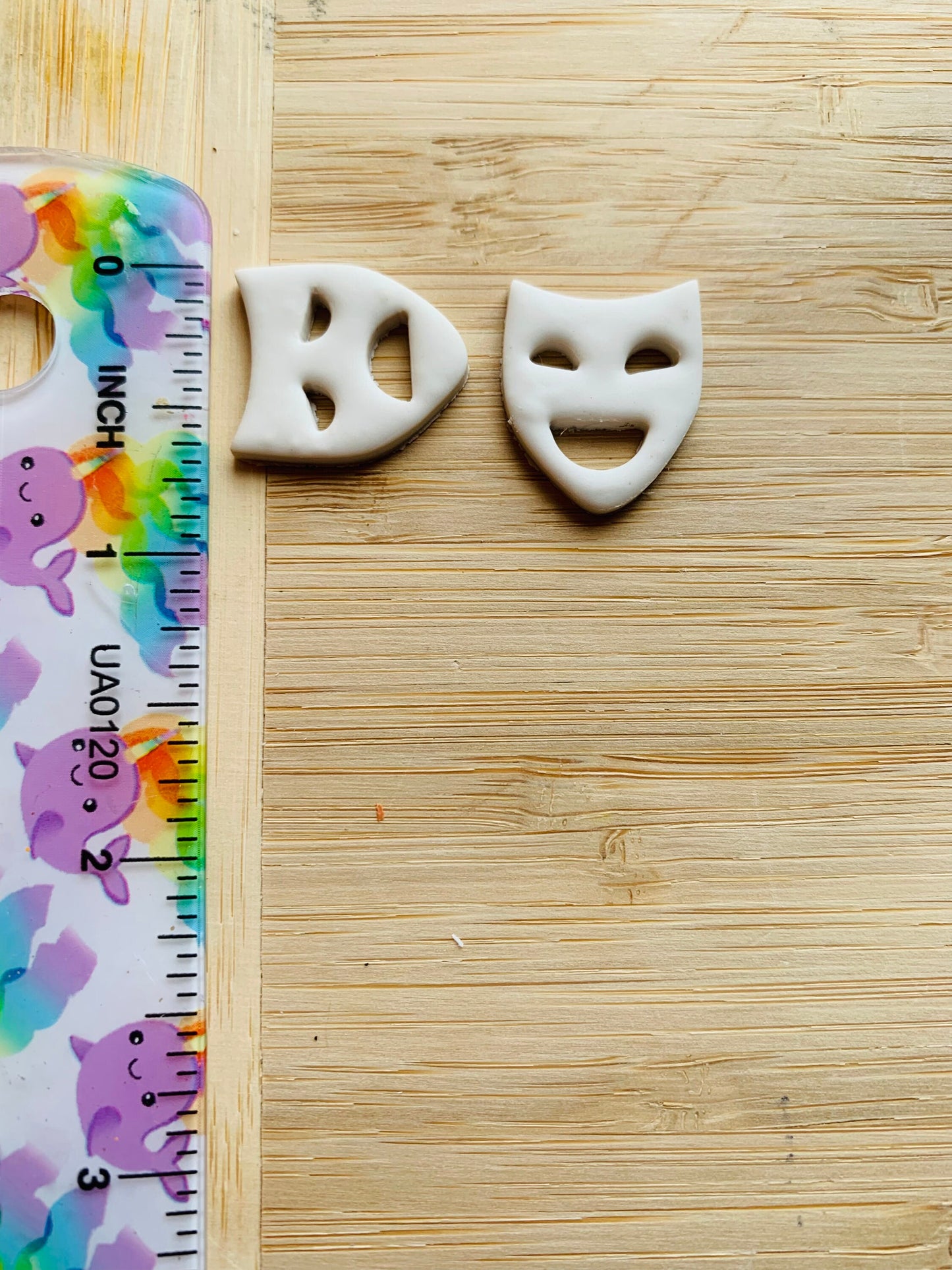 PAIR of Theatre Masks Duo Tragedy Comic Faces - Sharp Embossed Earring Clay Cutter