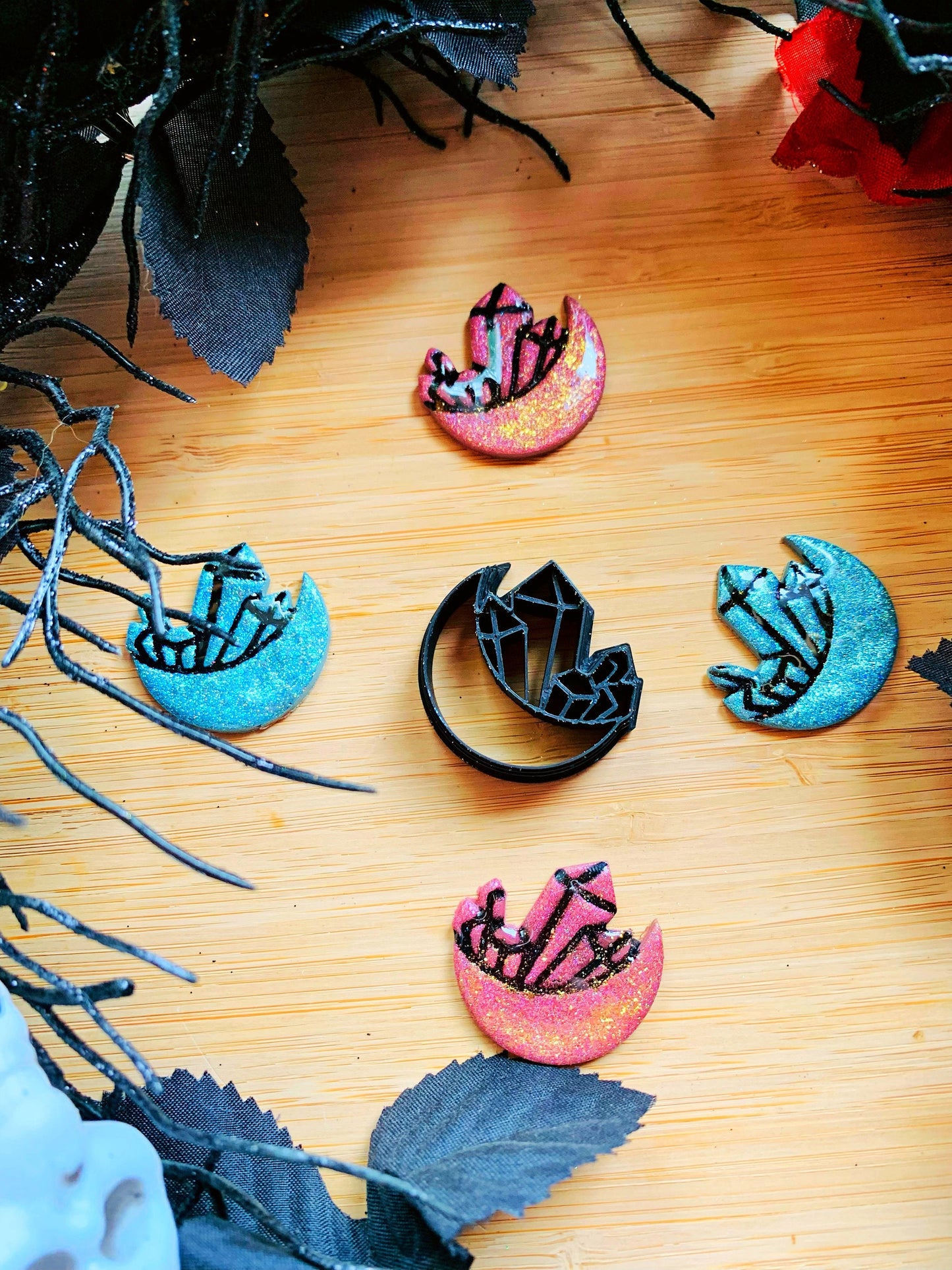 Crystals on Crescent Moon Sharp Earring Clay Cutter