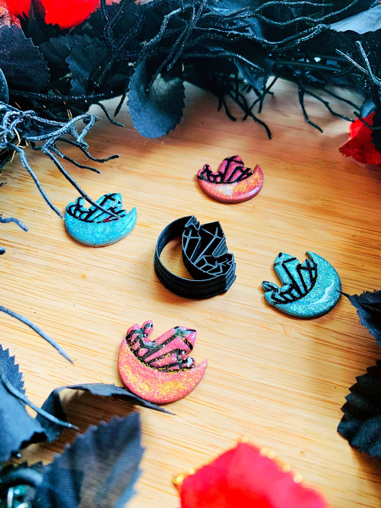 Crystals on Crescent Moon Sharp Earring Clay Cutter