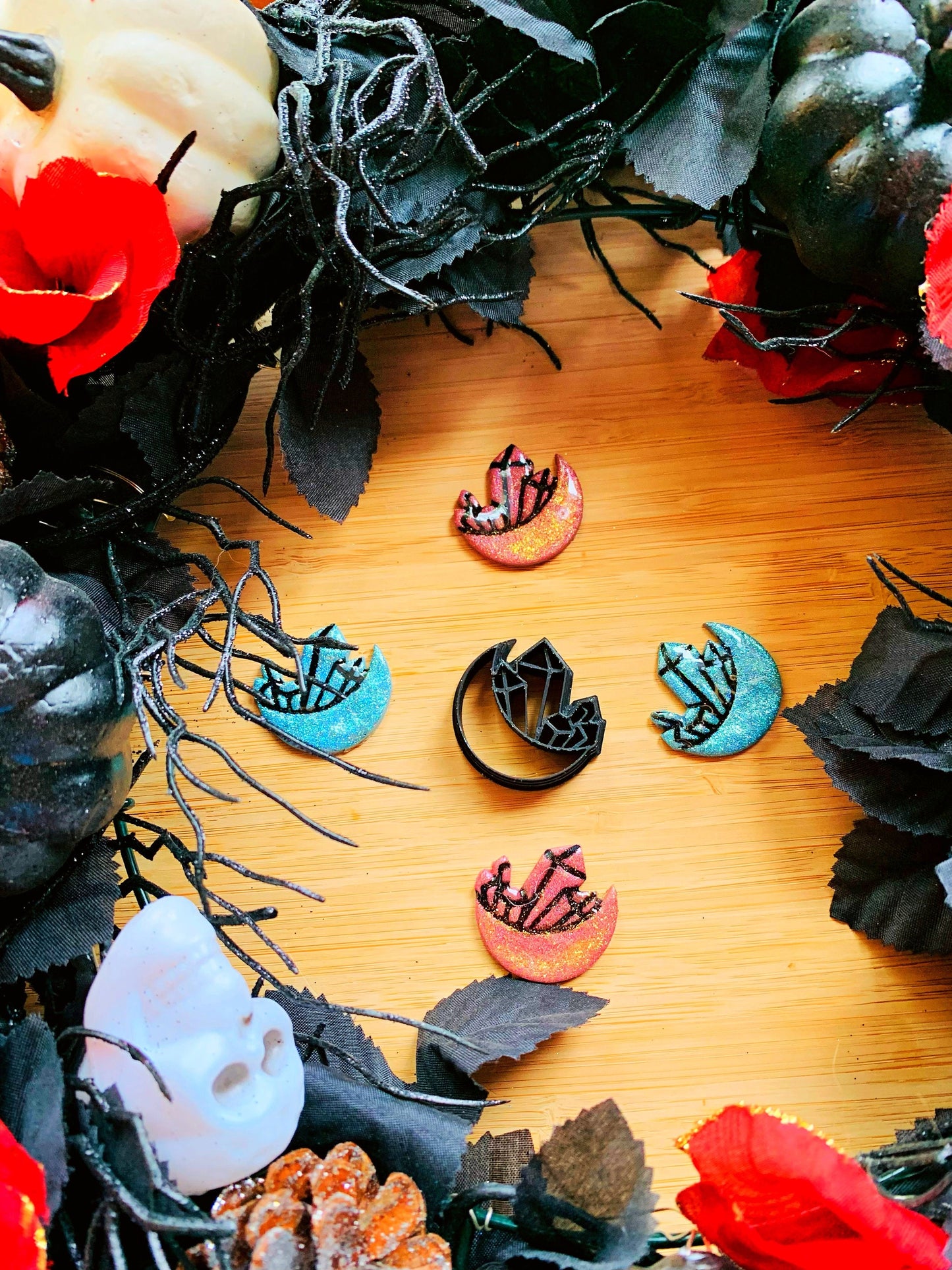 Crystals on Crescent Moon Sharp Earring Clay Cutter