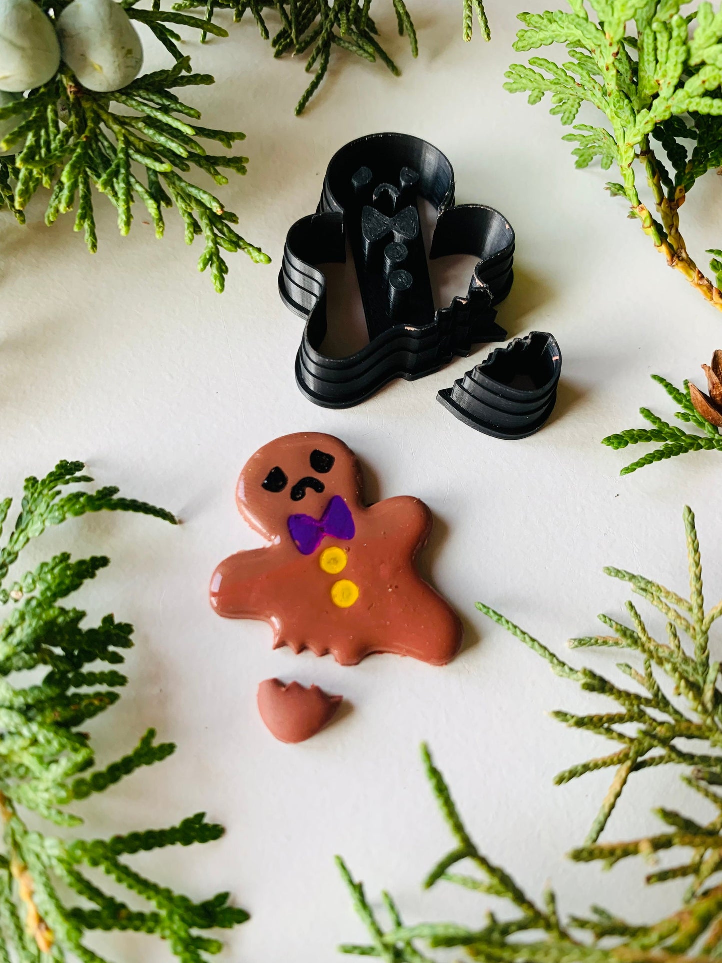 Broken Bite Gingerbread Man Cookie Person Stylized Text Embossed Sharp Clay Cutter