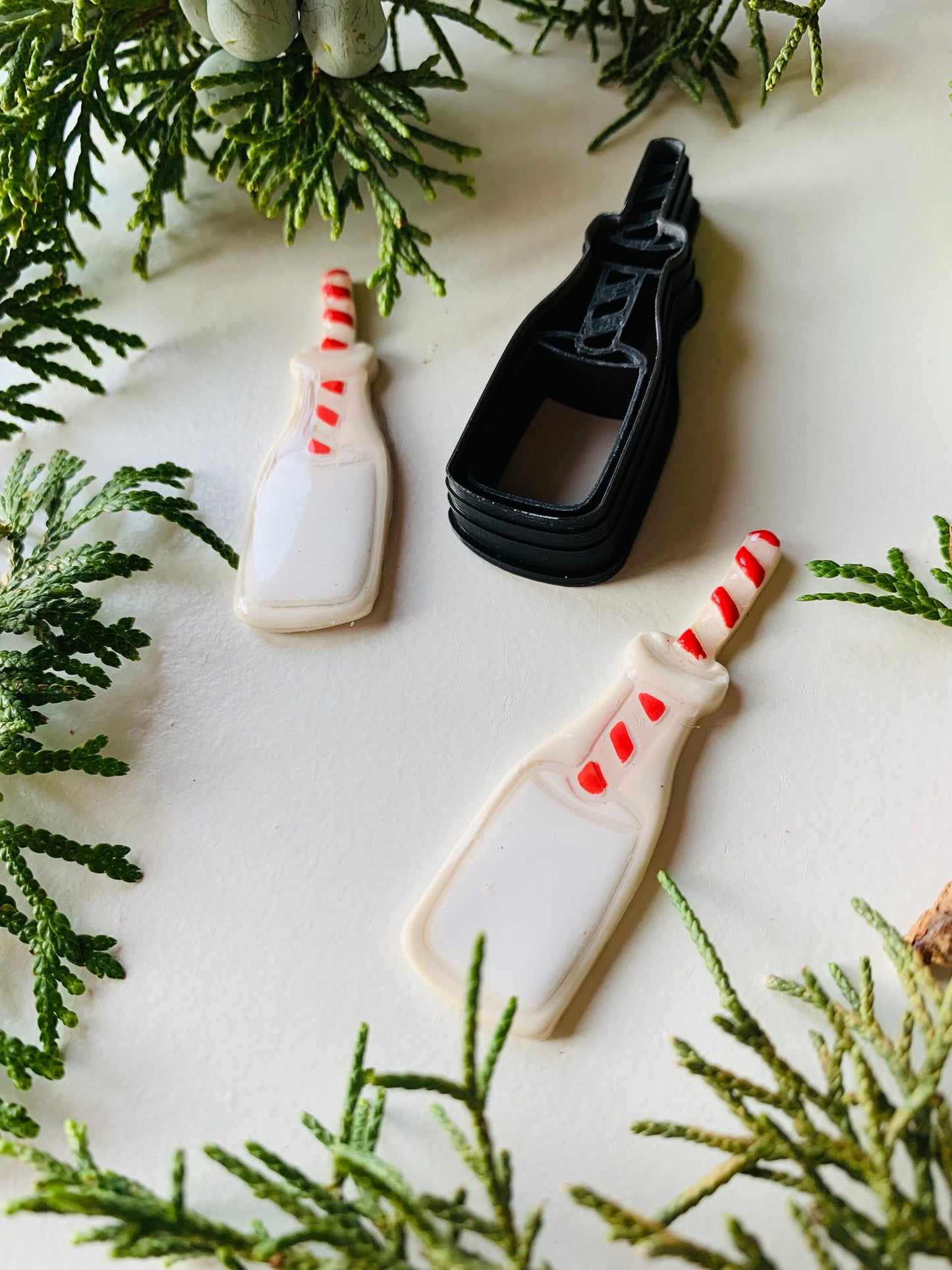 Glass Milk Bottle with Striped Straw Stylized Embossed Sharp Clay Cutter