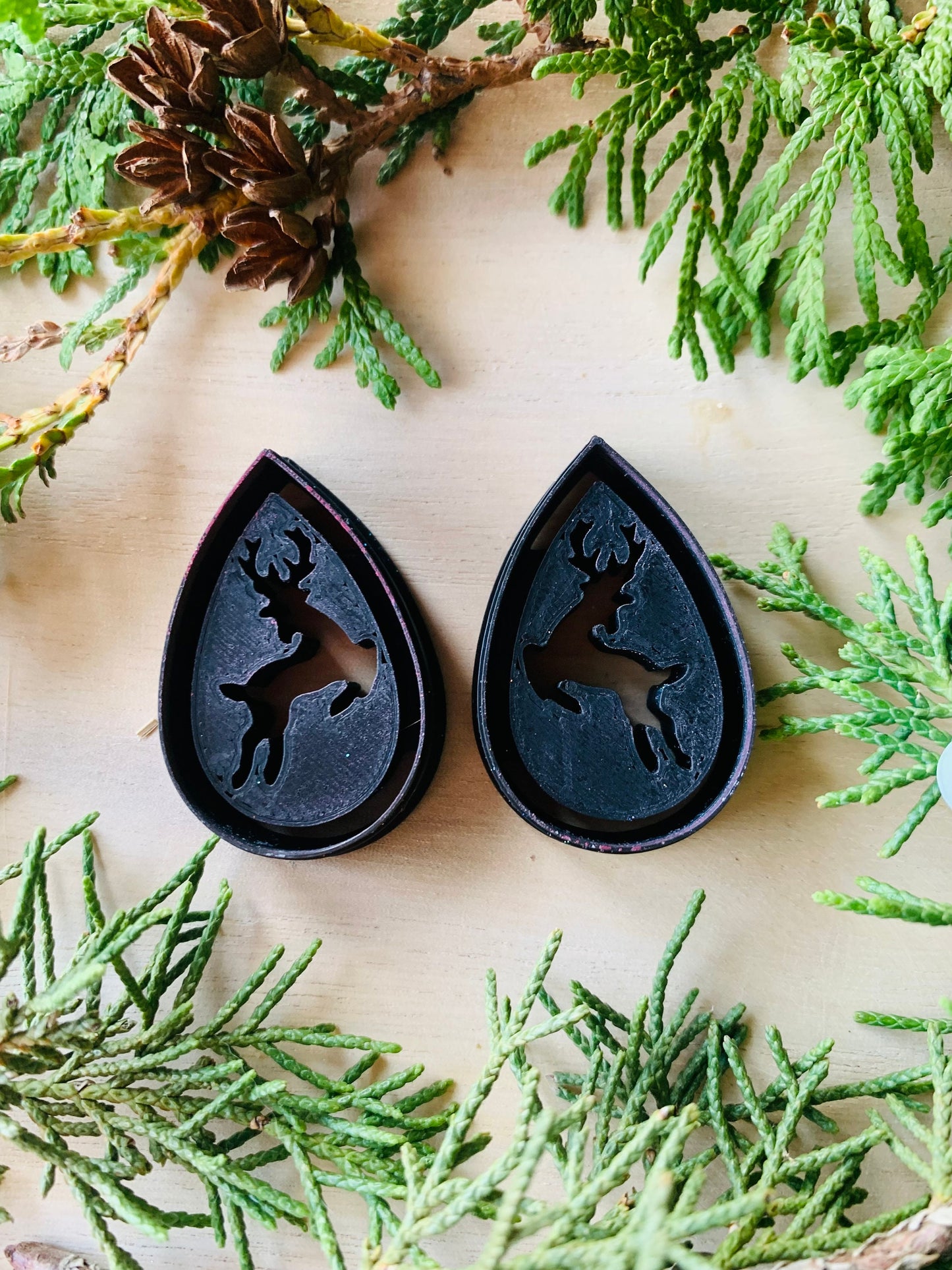 Pair of Reindeer in a Teardrop Embossed Sharp Clay Cutter