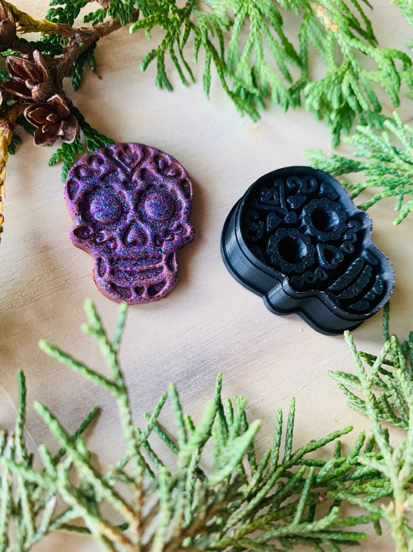 Detailed Heart and Flower Sugar Skull Embossed Sharp Clay Cutter