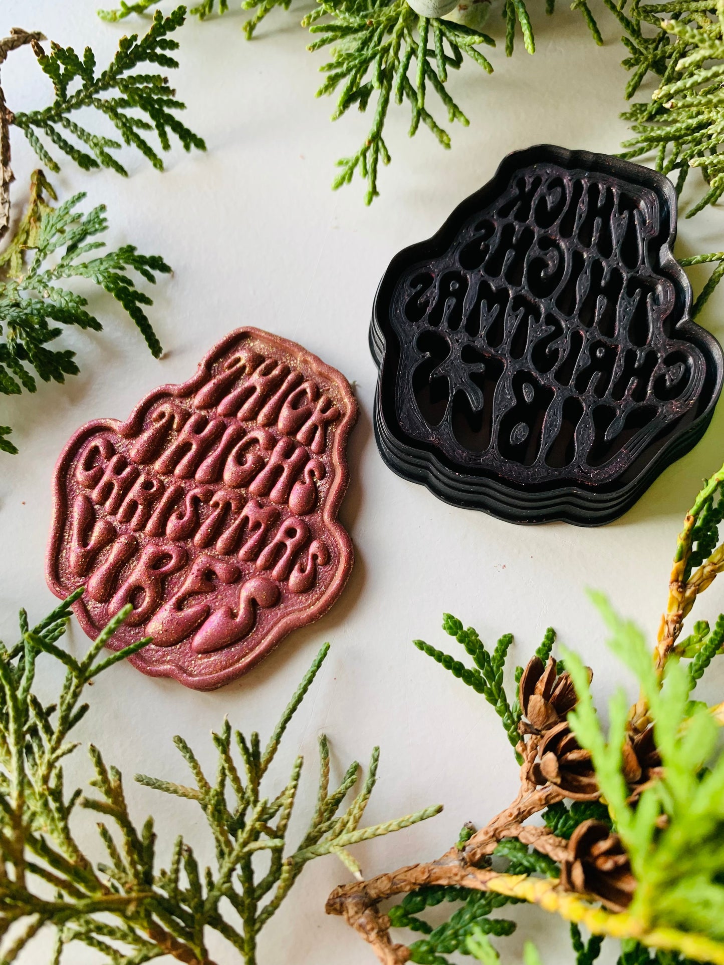 Thick Thighs Christmas Vibes Stylized Text Embossed Sharp Clay Cutter