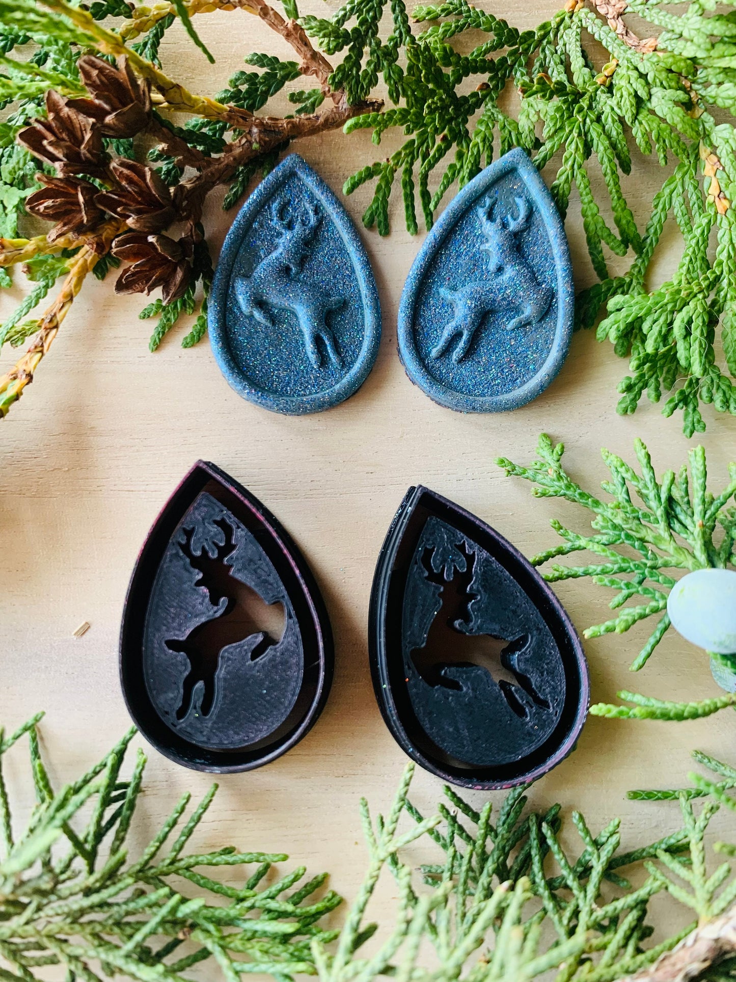 Pair of Reindeer in a Teardrop Embossed Sharp Clay Cutter
