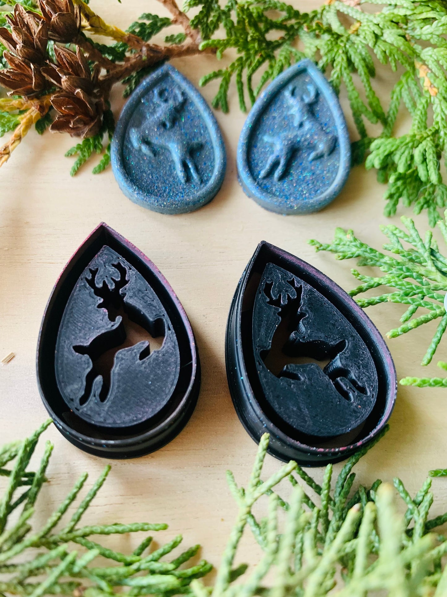 Pair of Reindeer in a Teardrop Embossed Sharp Clay Cutter