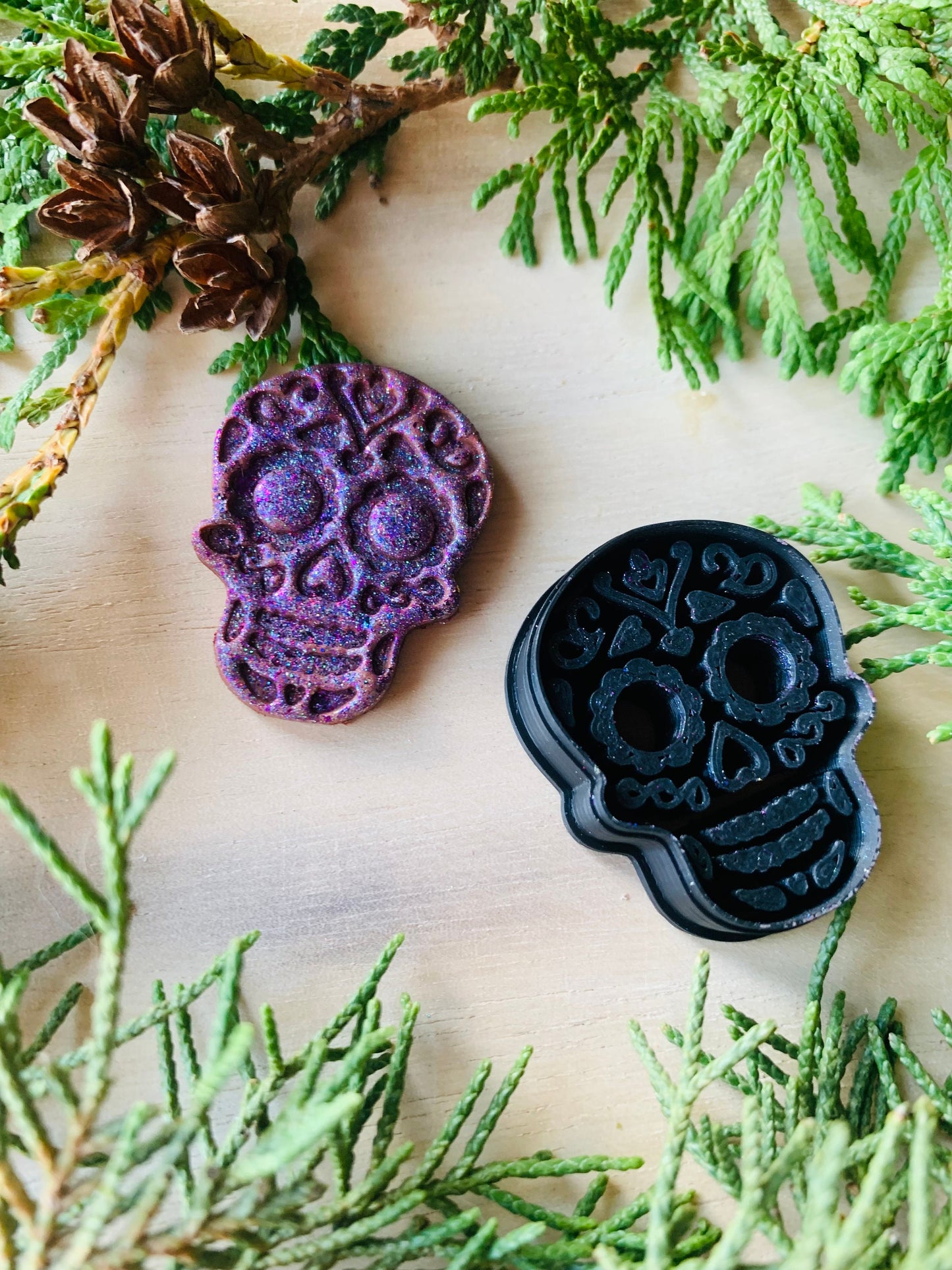 Detailed Heart and Flower Sugar Skull Embossed Sharp Clay Cutter