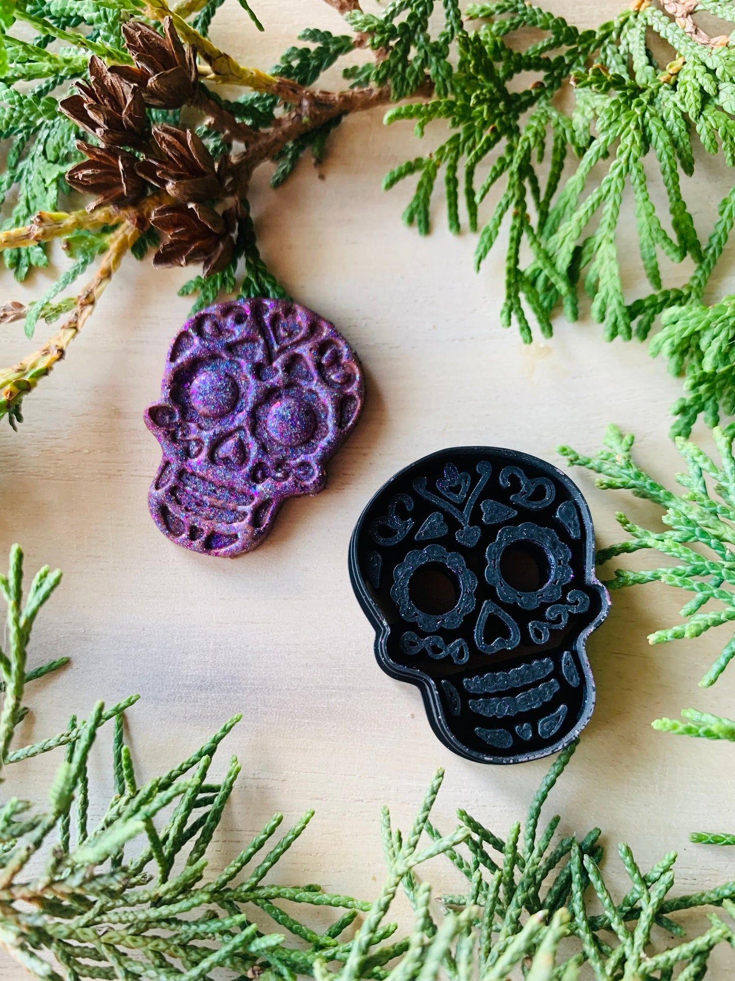 Detailed Heart and Flower Sugar Skull Embossed Sharp Clay Cutter
