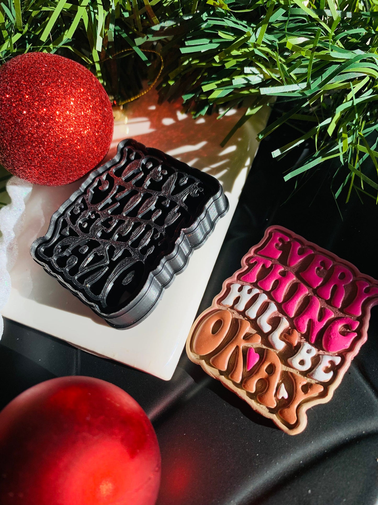 Everything Will Be Okay Stylized Text Quote Embossed Sharp Clay Cutter