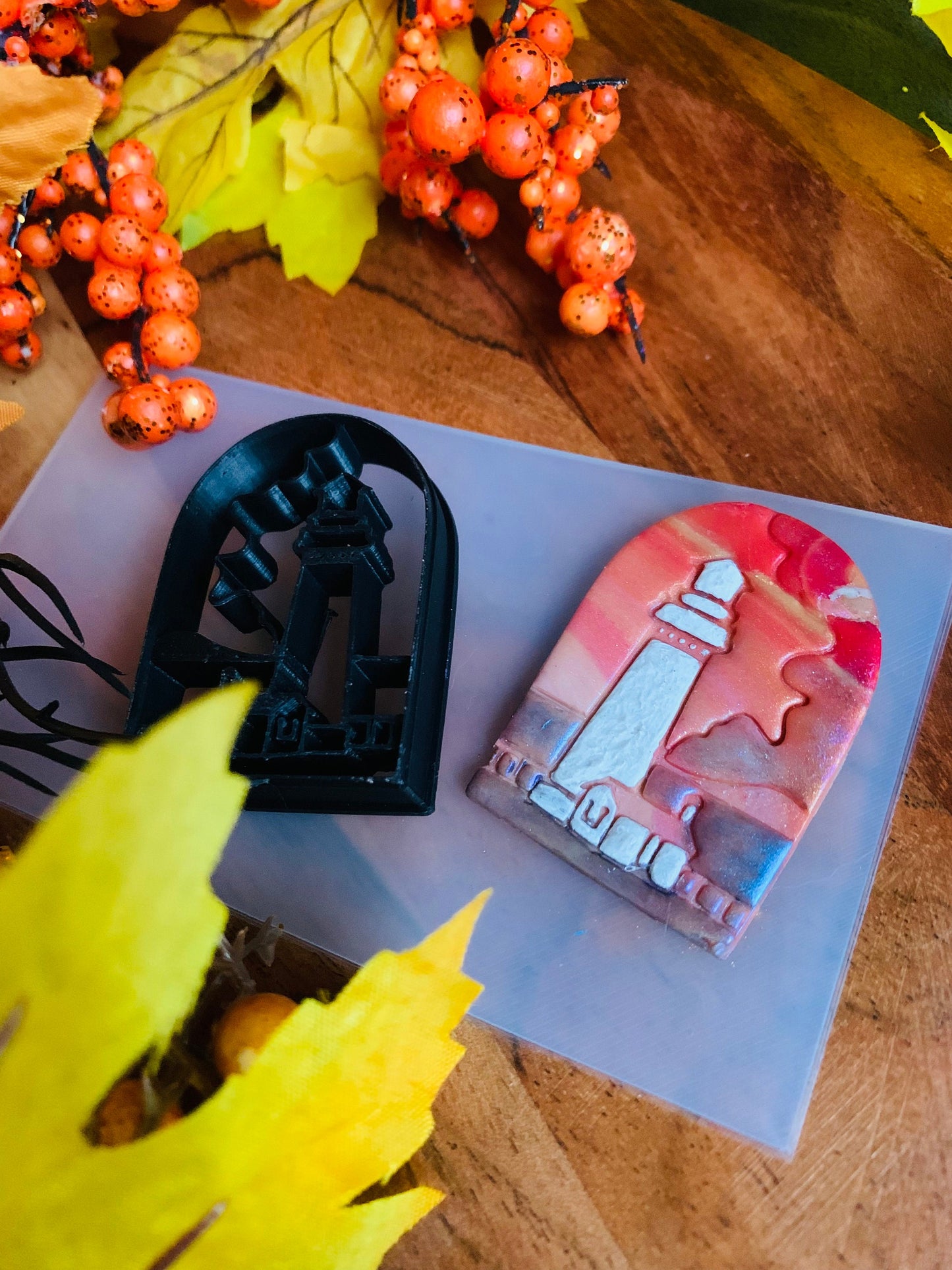 Clouds in Sky with Lighthouse in Arched Dome Embossed Sharp Cutter for Clay and More