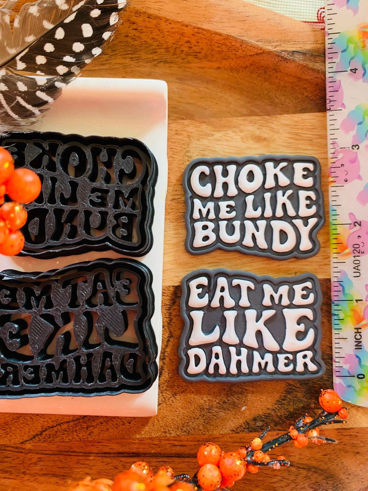 Choke Me Like Bundy, Eat Me Like Dahmer Stylized Text Quote Sharp Clay Cutter Pair