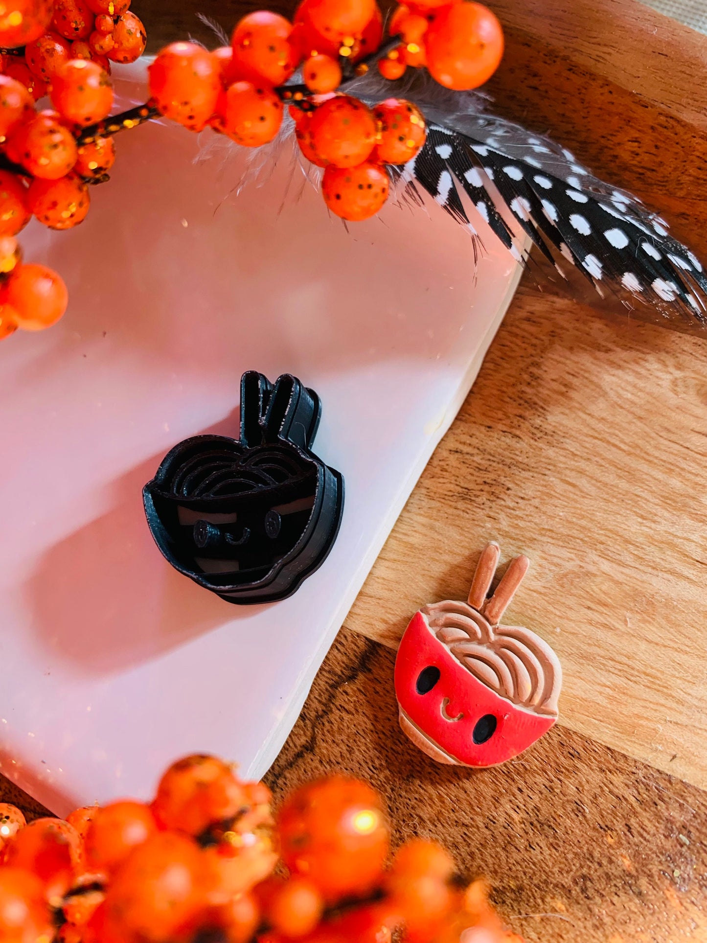 Small Bowl of Ramen or Noodles with Chopsticks and Chibi Face Clay Cutter