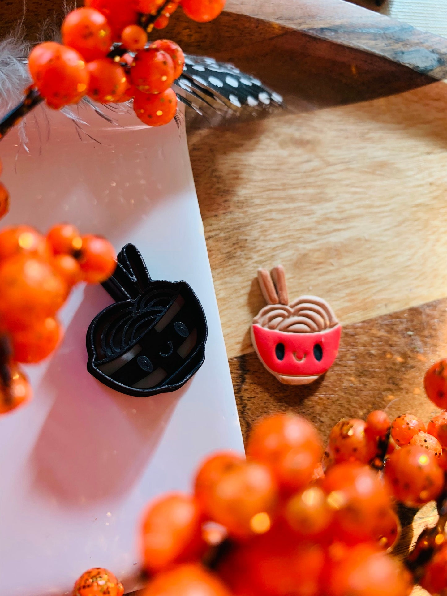 Small Bowl of Ramen or Noodles with Chopsticks and Chibi Face Clay Cutter