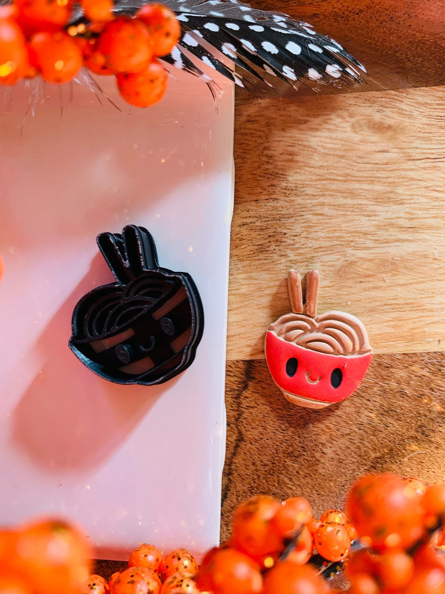 Small Bowl of Ramen or Noodles with Chopsticks and Chibi Face Clay Cutter