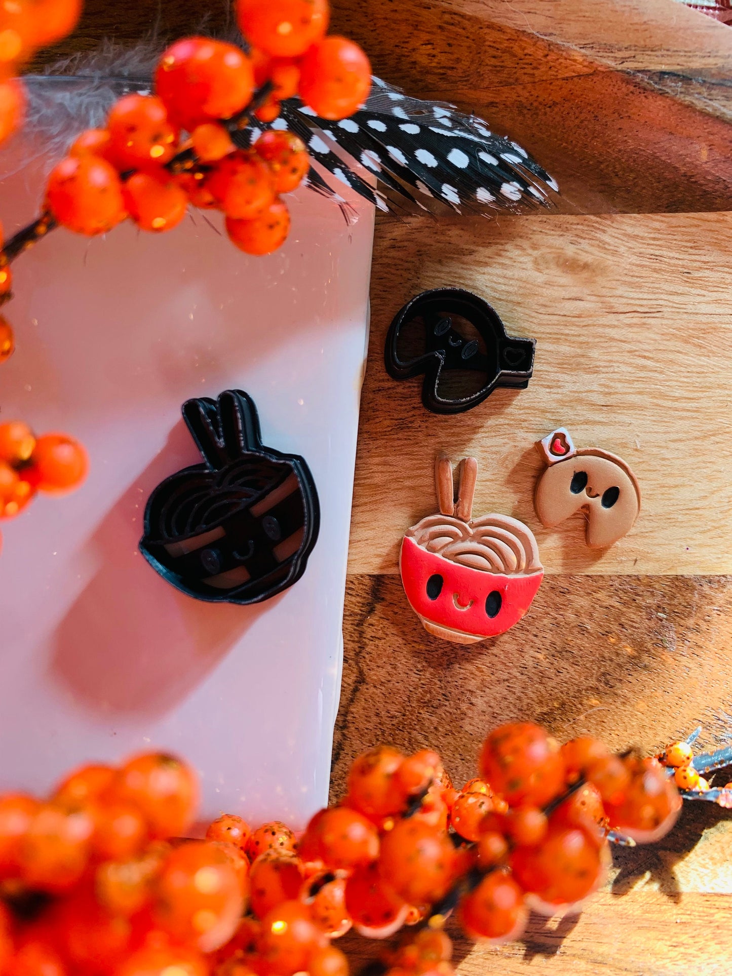 Small Bowl of Ramen or Noodles with Chopsticks and Chibi Face Clay Cutter