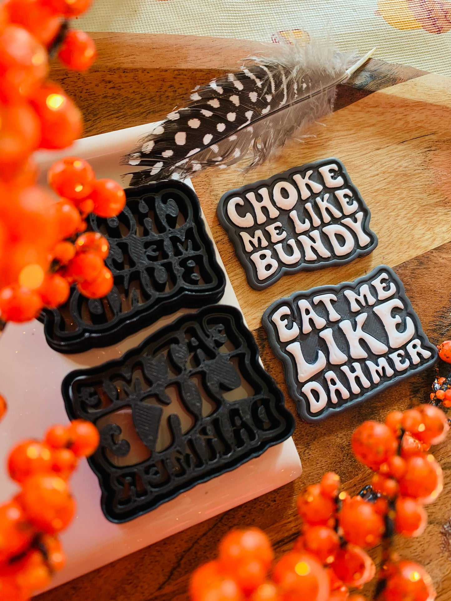 Choke Me Like Bundy, Eat Me Like Dahmer Stylized Text Quote Sharp Clay Cutter Pair