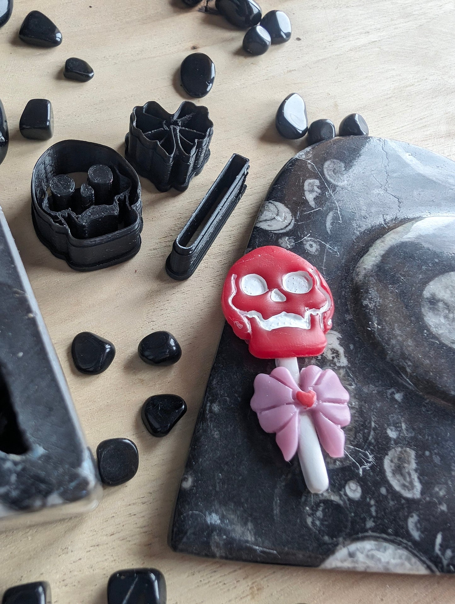 Skull Lollipop with Bow Sharp Clay Cutters Set of 3
