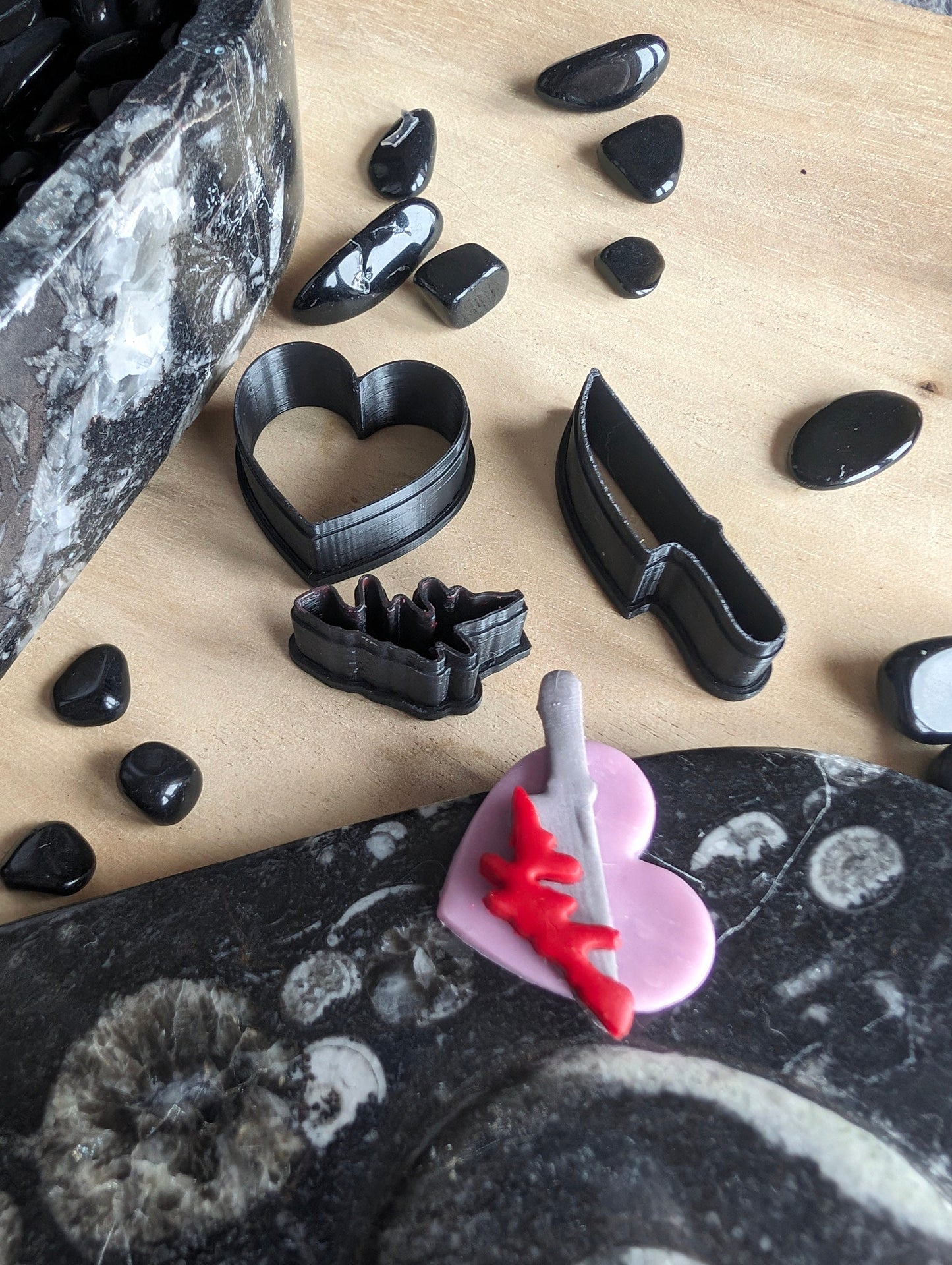 Heart with Bloody Knife Sharp Clay Cutters Set of 3