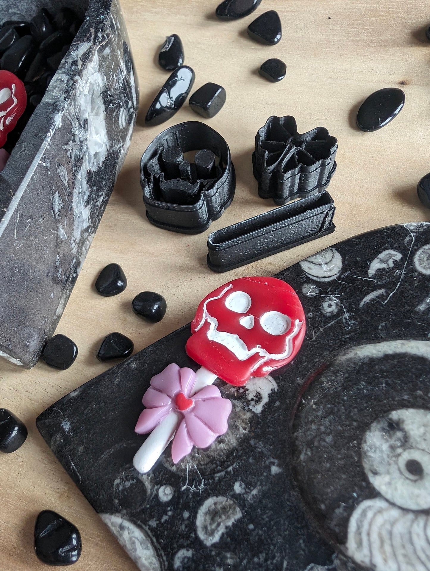 Skull Lollipop with Bow Sharp Clay Cutters Set of 3