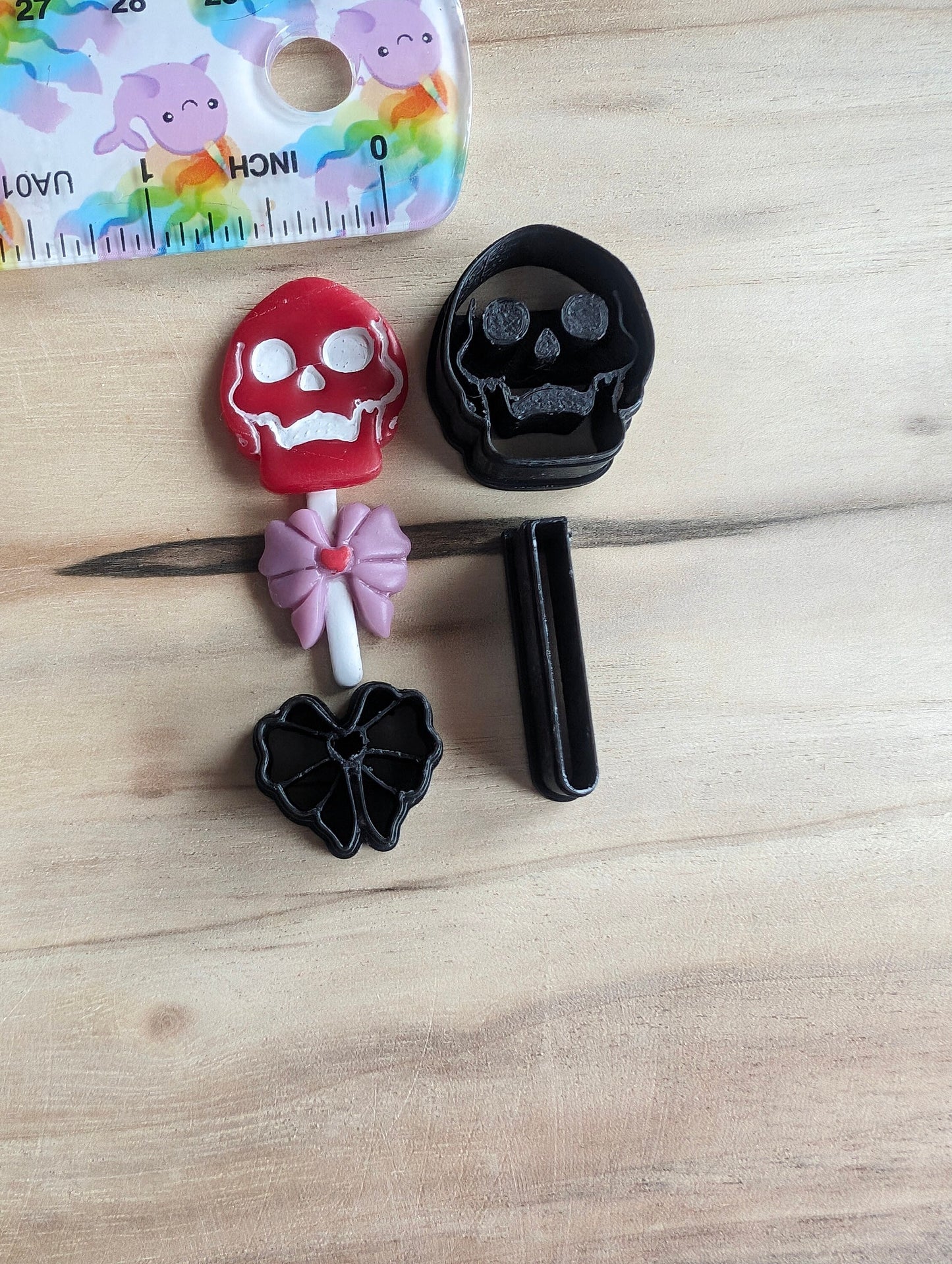 Skull Lollipop with Bow Sharp Clay Cutters Set of 3