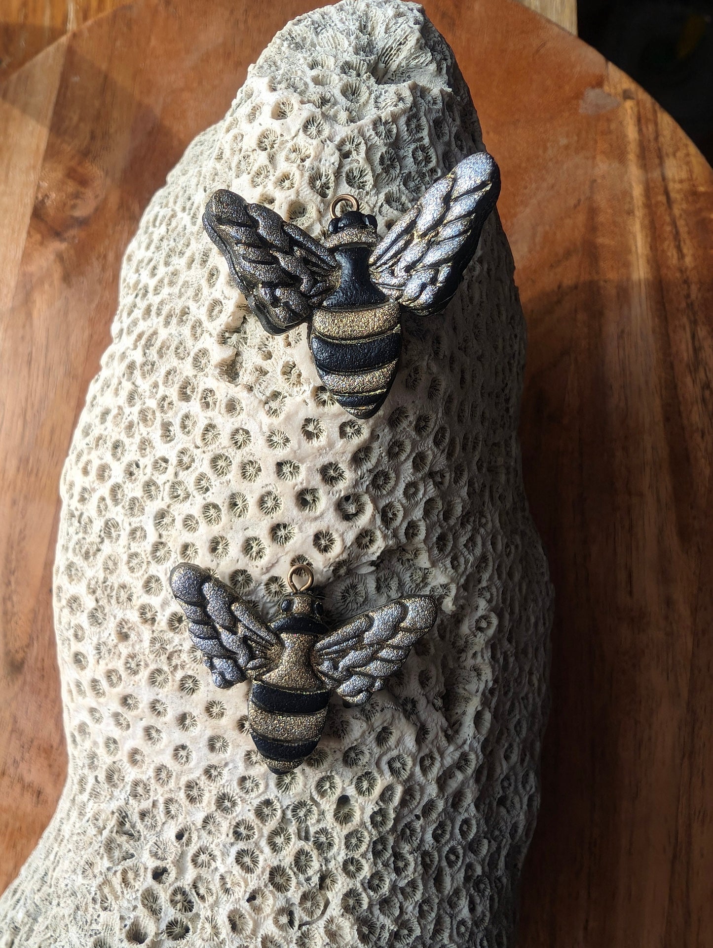 Striped Bee with Spread Wings Earring Clay Cutter