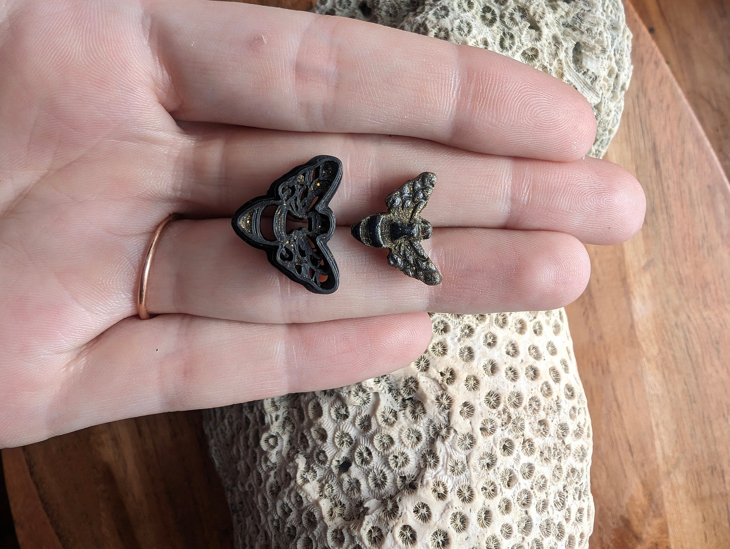 Mini Striped Bee with Spread Wings Earring Clay Cutter