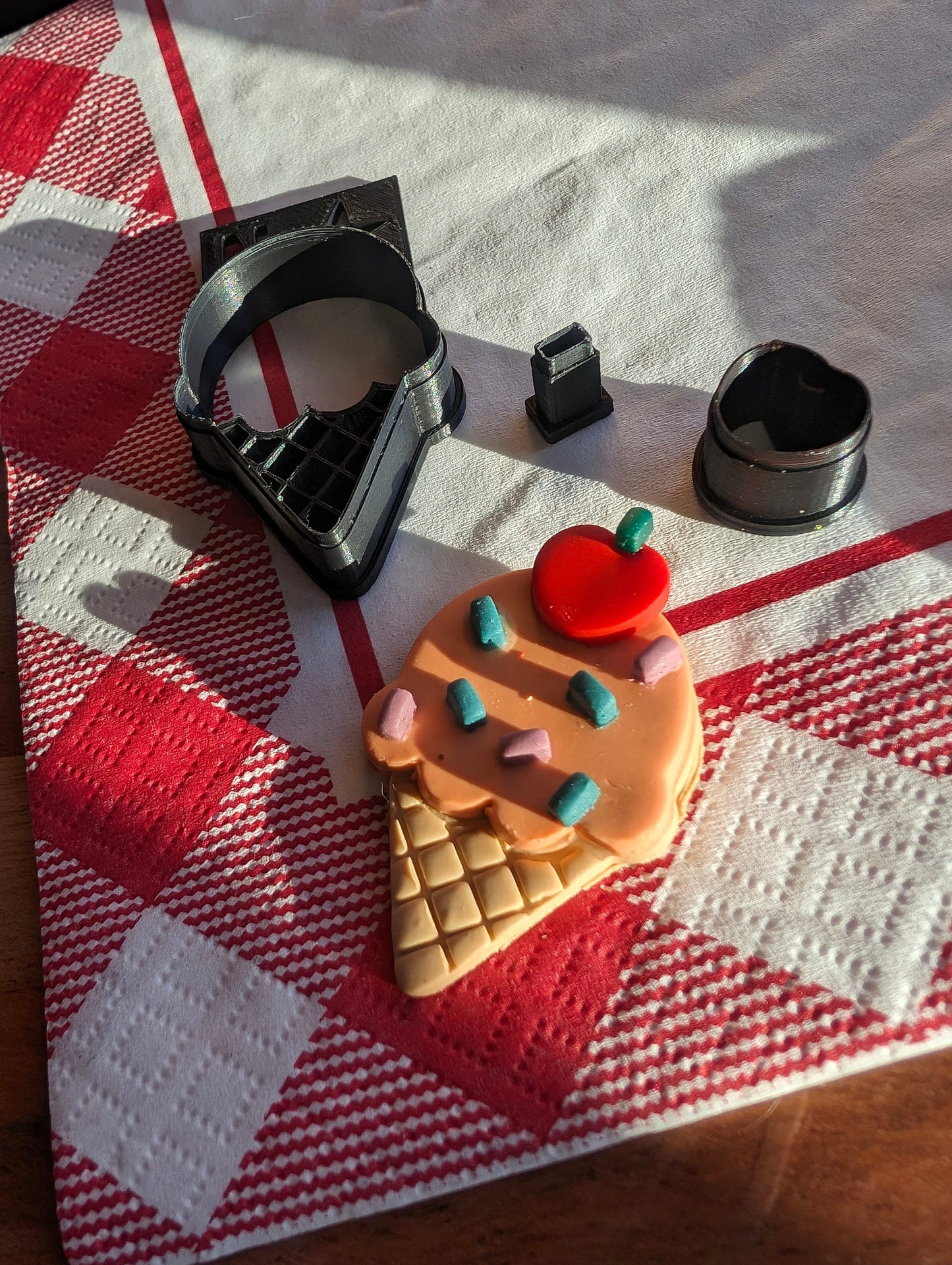 Ice Cream Cone with Cherry and Sprinkle Sharp Cutter Set of 3 for Clay Art and More