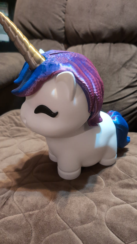 Purse Peace Fund Unicorn Bank with Blue and Purple Hair and Silver/Gold Horn