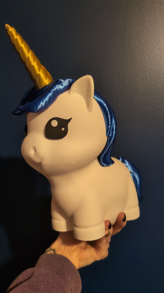 Pam's Purse Peace Fund Unicorn Bank with Blue and Purple Hair and Silver/Gold Horn