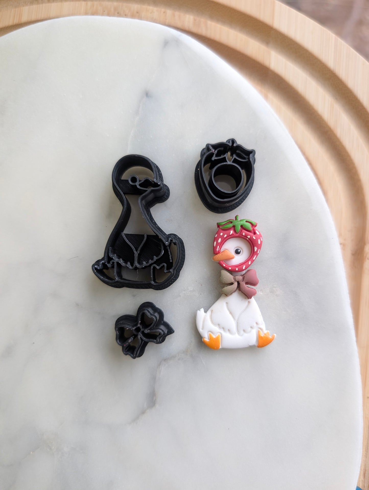 Goose Wearing a Strawberry Hat 3 Piece Sharp Clay Cutter