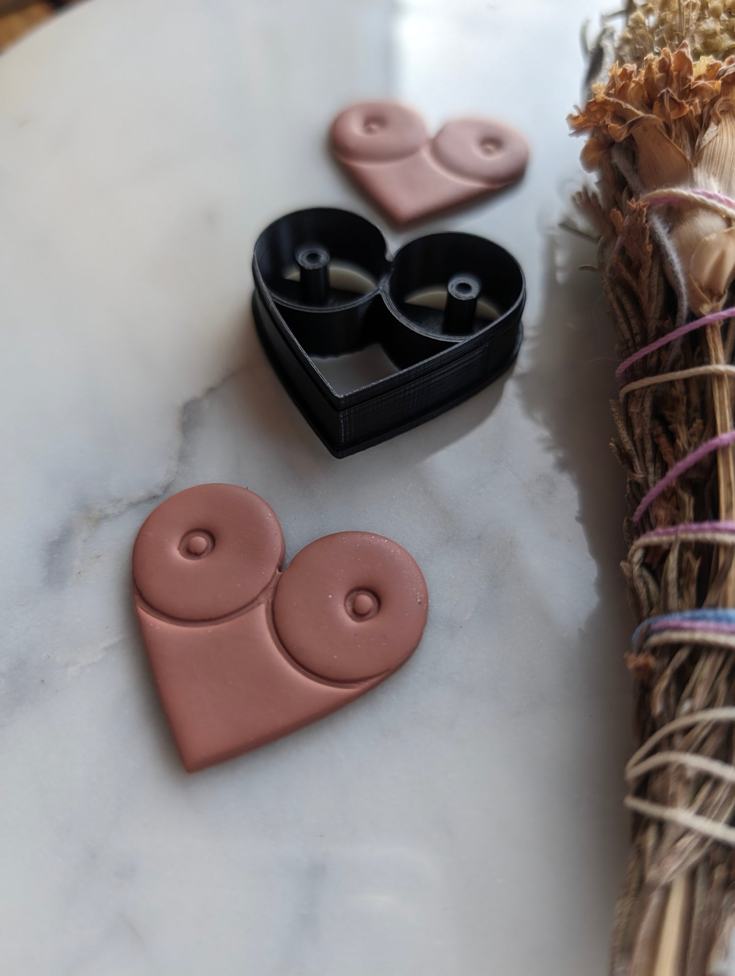 Larger Boob Heart  - Embossed Sharp Clay Cutter