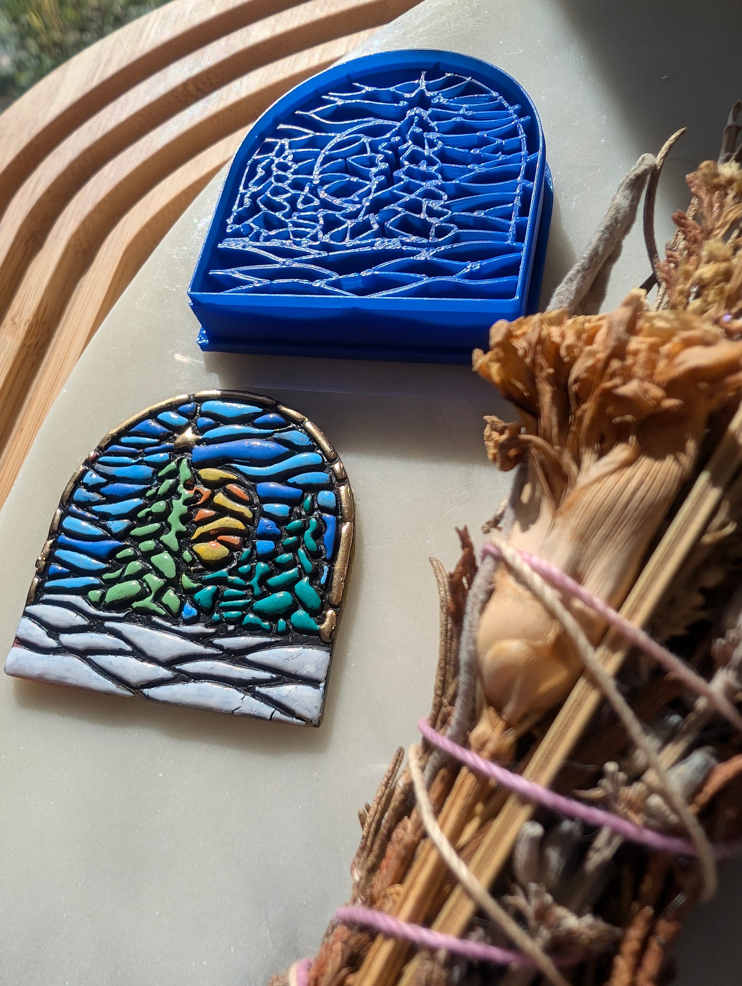 Stained Glass Christmas Trees on Simple Background Sharp Clay Cutter