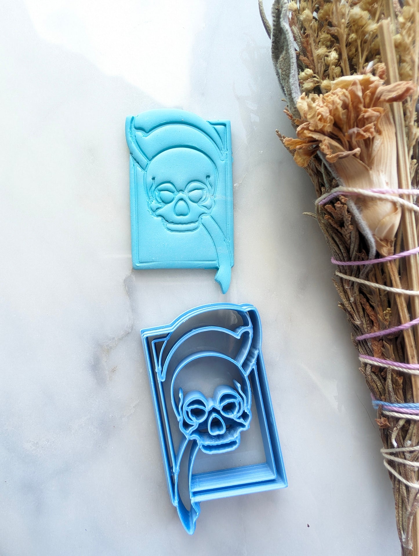 Skull with Scythe Tarot Card Embossed Sharp Clay Cutter