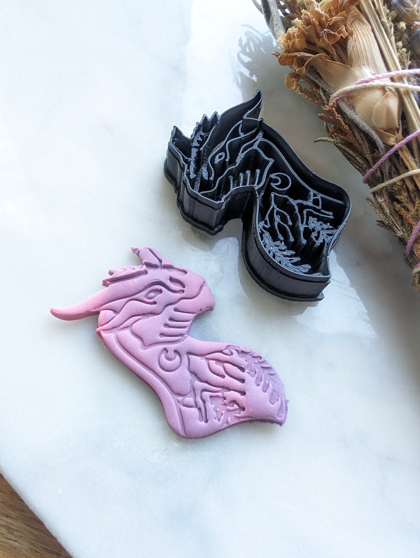 Dragon Bust with Night Scene Inside Embossed Sharp Clay Cutter