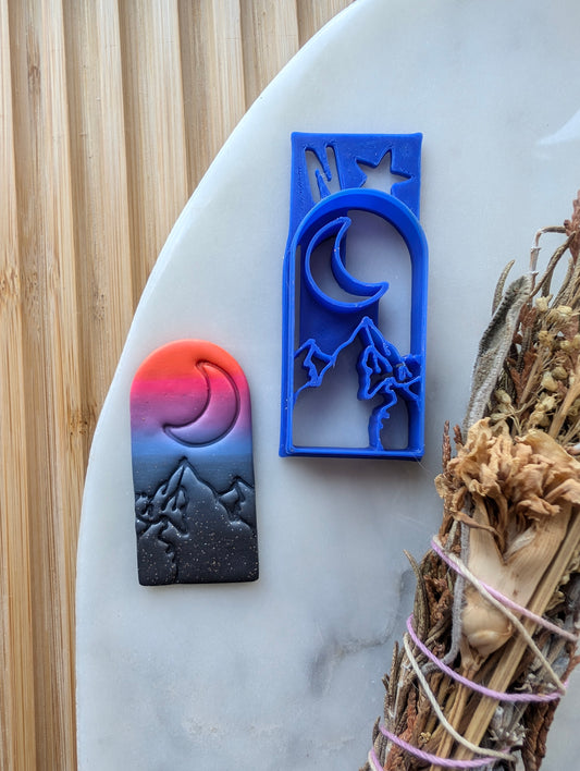 Crescent Moon Over Mountains in Arched Dome Sharp Clay Cutter