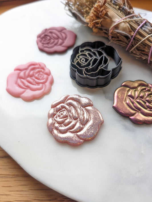 Traditional Tattoo Style Rose - Embossed Sharp Clay Cutter