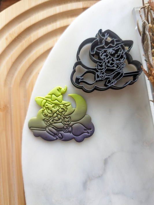 Little Witch and Cat on Clouds Sharp Clay Cutter