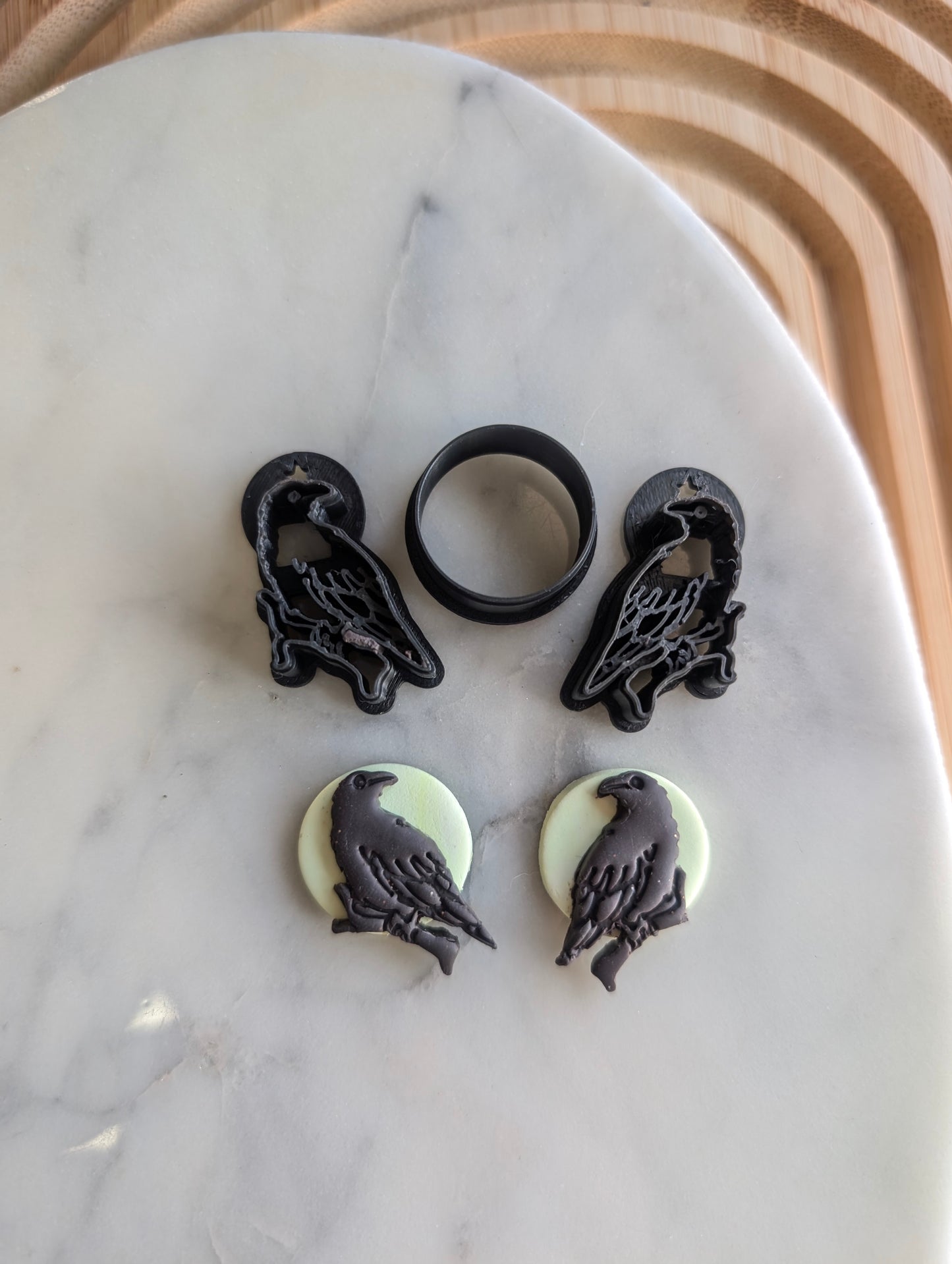 Small Raven on Branch and Full Moon Sharp Clay Cutter