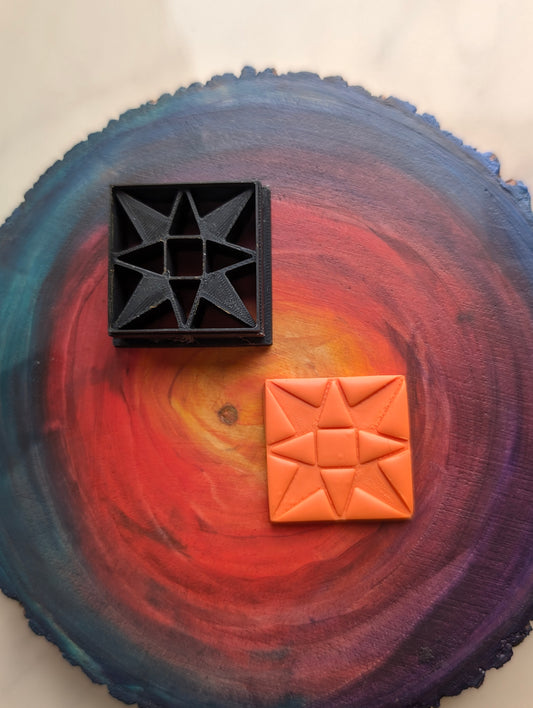 Quilt Square Pattern Inspired 6 Pointed Sun - Embossed Sharp Clay Cutter