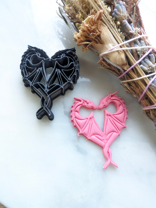 Kissing Dragons Making a Heart Embossed Sharp Clay Cutter