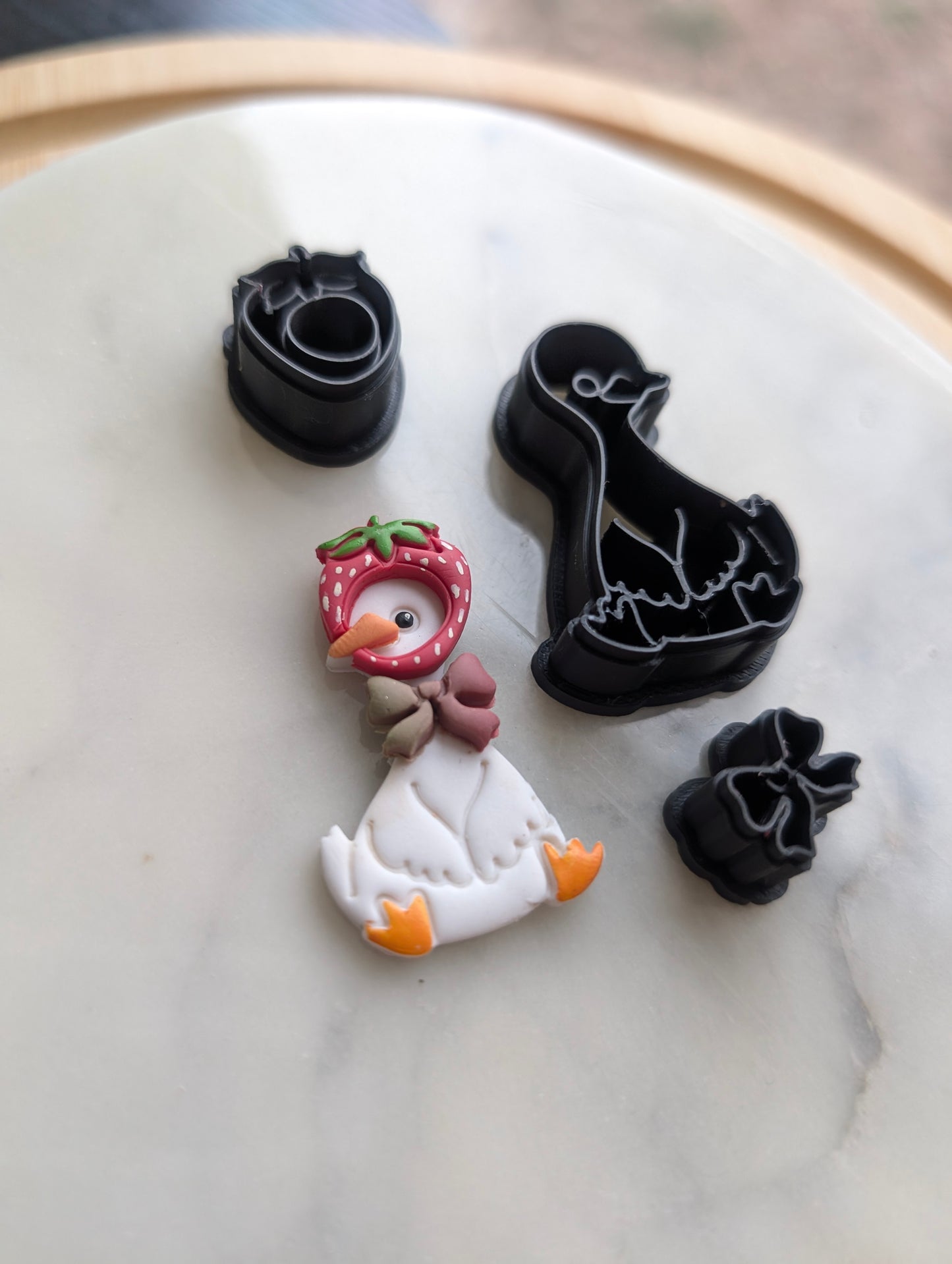 Goose Wearing a Strawberry Hat 3 Piece Sharp Clay Cutter