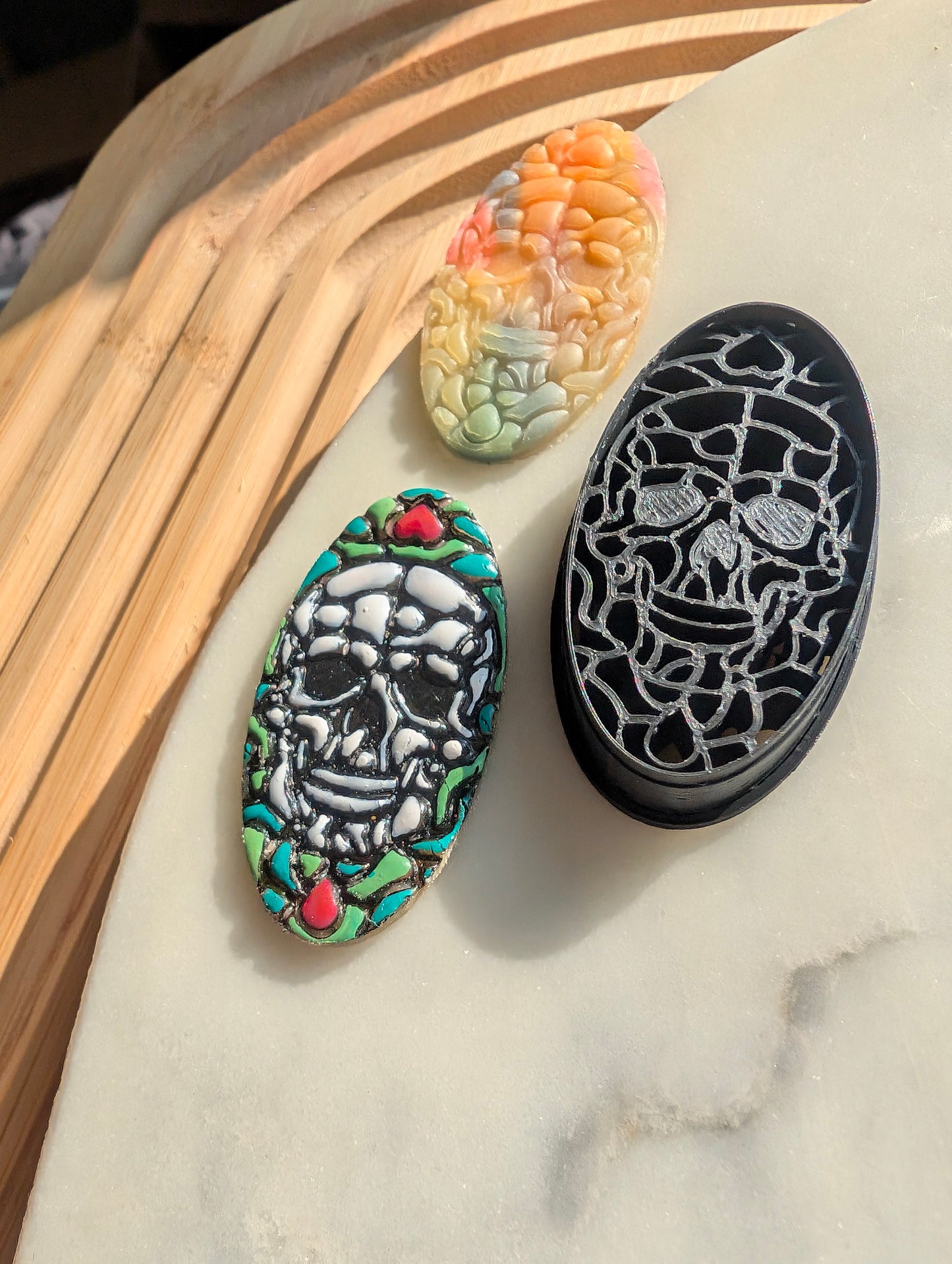 Stained Glass Skull on Oval Background Sharp Clay Cutter